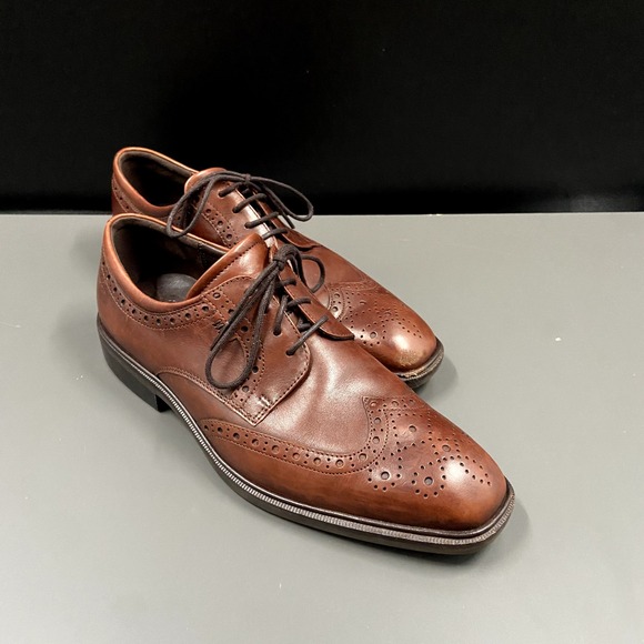 Ecco Melbourne Mens Size 41 Cocoa Brown Leather Casual Wingtip Dress Shoes‎ - Picture 2 of 10